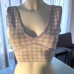 Zara Lavender and White Checker Sleeveless Super Stretchy Crop Top Size M